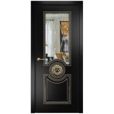 Межкомнатная дверь Оникс Цезарь Эмаль черная МДФ патина золото гравировка со стеклом