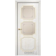 Межкомнатная дверь Оникс Валенсия Белая эмаль патина золото пескоструй со стеклом