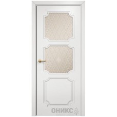 Межкомнатная дверь Оникс Валенсия Эмаль белая МДФ стекло с гравировкой со стеклом
