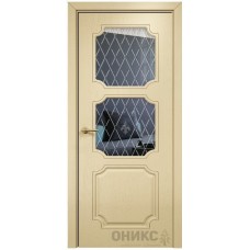 Межкомнатная дверь Оникс Валенсия эмаль RAL 1015 по ясеню стекло с гравировкой со стеклом