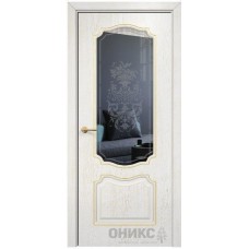 Межкомнатная дверь Оникс Венеция Белая эмаль патина золото пескоструй со стеклом