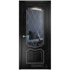 Межкомнатная дверь Оникс Венеция Черная эмаль патина серебро стекло с гравировкой со стеклом