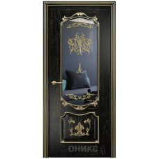 Межкомнатная дверь Оникс Венеция Черная эмаль патина золото контурный витраж со стеклом