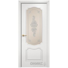 Межкомнатная дверь Оникс Венеция Эмаль белая МДФ контурный витраж со стеклом