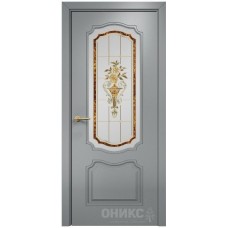 Межкомнатная дверь Оникс Венеция Эмаль по RAL7040 МДФ заливной витраж со стеклом