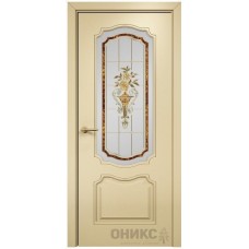 Межкомнатная дверь Оникс Венеция эмаль RAL 1015 по МДФ заливной витраж со стеклом