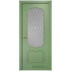 Межкомнатная дверь Оникс Венеция эмаль RAL 6021 по МДФ стекло с гравировкой со стеклом
