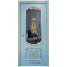 Межкомнатная дверь Оникс Венеция Голубая эмаль патина золото заливной витраж со стеклом