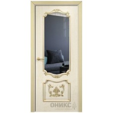 Межкомнатная дверь Оникс Венеция Слоновая кость эмаль патина золото со стеклом