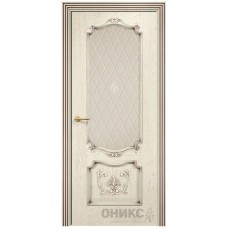 Межкомнатная дверь Оникс Венеция Слоновая кость патина коричневая гравировка со стеклом