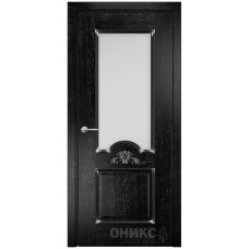 Межкомнатная дверь Оникс Византия Черная эмаль патина серебро со стеклом