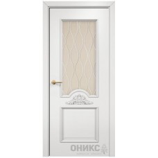 Межкомнатная дверь Оникс Византия Эмаль белая МДФ гравировка со стеклом