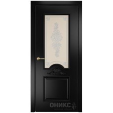 Межкомнатная дверь Оникс Византия Эмаль черная МДФ контурный витраж со стеклом