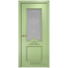 Межкомнатная дверь Оникс Византия Эмаль фисташка МДФ контурный витраж со стеклом