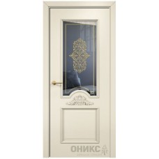 Межкомнатная дверь Оникс Византия Эмаль слоновая кость МДФ контурный витраж со стеклом