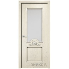 Межкомнатная дверь Оникс Византия Слоновая кость эмаль патина серебро со стеклом