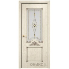 Межкомнатная дверь Оникс Византия Слоновая кость патина коричневая бевелс со стеклом