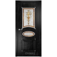 Межкомнатная дверь Оникс Эллипс Черная эмаль патина серебро заливной витраж со стеклом