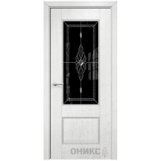 Межкомнатная дверь Оникс Александрия 2 Белая эмаль патина серебро бевелс