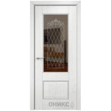 Межкомнатная дверь Оникс Александрия 2 Белая эмаль патина серебро витраж зеркало