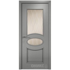 Межкомнатная дверь Оникс Эллипс Эмаль RAL 7036 по ясеню гравировка со стеклом