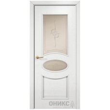 Межкомнатная дверь Оникс Эллипс Эмаль белая по ясеню пескоструй со стеклом