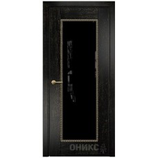Межкомнатная дверь Оникс Александрия 1 Черная эмаль патина золото со стеклом