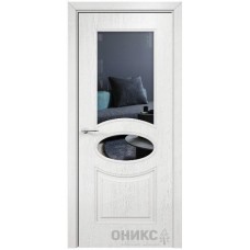 Межкомнатная дверь Оникс Эллипс Белая эмаль патина серебро со стеклом
