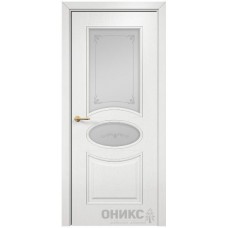 Межкомнатная дверь Оникс Эллипс Эмаль белая по ясеню пескоструй со стеклом
