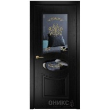 Межкомнатная дверь Оникс Эллипс Эмаль черная по ясеню контурный витраж со стеклом