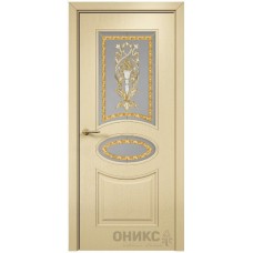 Межкомнатная дверь Оникс Эллипс эмаль RAL 1015 по ясеню заливной витраж со стеклом