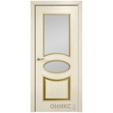 Межкомнатная дверь Оникс Эллипс Слоновая кость эмаль патина золото по фрезе со стеклом