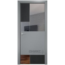 Межкомнатная дверь Оникс New York Дуб графит/эмаль по RAL7040 МДФ с зеркалом