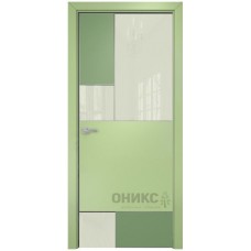 Межкомнатная дверь Оникс New York эмаль RAL 6021 по МДФ / эмаль фисташка по МДФ со стеклом