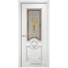 Межкомнатная дверь Оникс Рада Белая эмаль патина серебро заливной витраж со стеклом