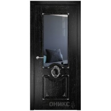 Межкомнатная дверь Оникс Рада Черная эмаль патина серебро со стеклом