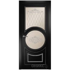 Межкомнатная дверь Оникс Софья Эмаль черная МДФ патина серебро контурный витраж