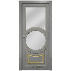 Межкомнатная дверь Оникс Софья Эмаль RAL 7036 по МДФ патина золото со стеклом