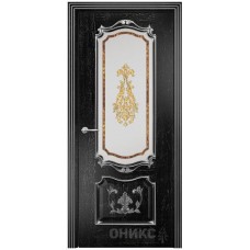 Межкомнатная дверь Оникс Венеция Черная эмаль патина серебро заливной витраж со стеклом