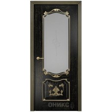 Межкомнатная дверь Оникс Венеция Черная эмаль патина золото пескоструй со стеклом