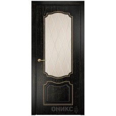 Межкомнатная дверь Оникс Венеция Черная эмаль патина золото стекло с гравировкой со стеклом