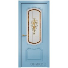 Межкомнатная дверь Оникс Венеция Эмаль голубая МДФ заливной витраж со стеклом