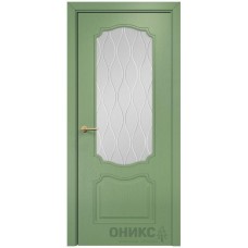 Межкомнатная дверь Оникс Венеция эмаль RAL 6021 по ясеню стекло с гравировкой со стеклом