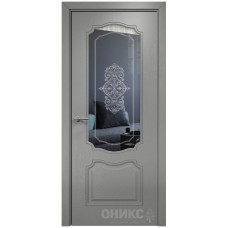 Межкомнатная дверь Оникс Венеция Эмаль RAL 7036 по ясеню контурный витраж со стеклом