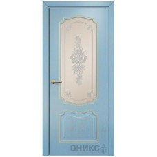 Межкомнатная дверь Оникс Венеция Голубая эмаль патина золото контурный витраж со стеклом