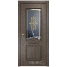 Межкомнатная дверь Оникс Византия Дуб античный контурный витраж со стеклом