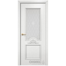 Межкомнатная дверь Оникс Византия Эмаль белая по ясеню гравировка со стеклом
