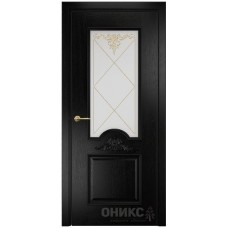Межкомнатная дверь Оникс Византия Эмаль черная по ясеню контурный витраж со стеклом