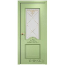 Межкомнатная дверь Оникс Византия Эмаль фисташка по Ясеню контурный витраж со стеклом