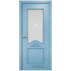 Межкомнатная дверь Оникс Византия Эмаль голубая по ясеню гравировка со стеклом
